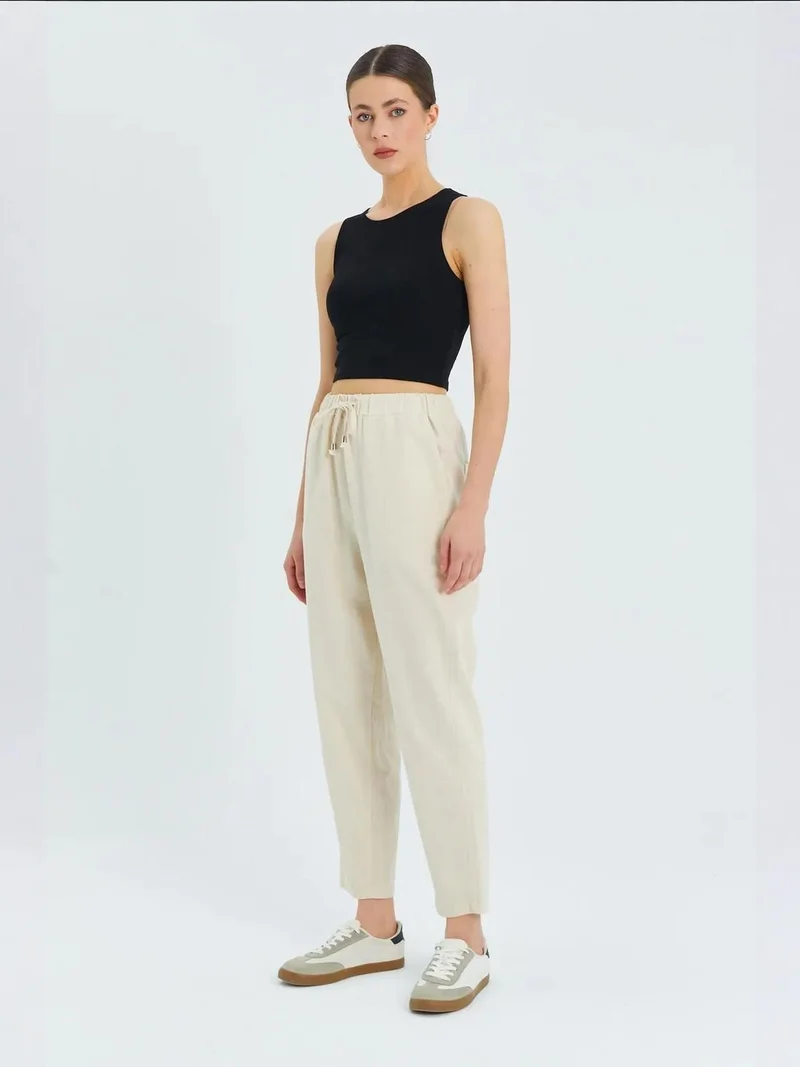 Mixray Natural Mixray High Waist Pants with Drawstring for Women | Best Price UAE