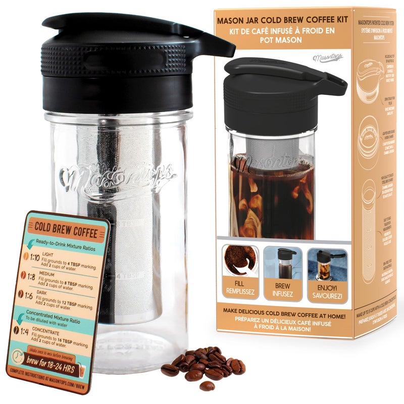 Masontops Masontops Cold Brew Makers Kit  Deluxe Iced Coffee Maker with Glass Pitcher  Stainless Steel Mesh Filter  Easy Pour Fridge Cold Brewer System 