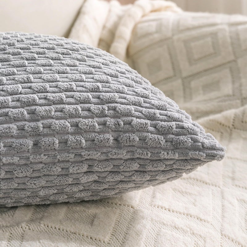 Cozoomy Set of 4 Grey Decorative Pillow Covers 20x20 Inch Corduroy Throw Pillow Covers for Bed Couch Sofa Living Room Soft Cushion Cases - Image 4
