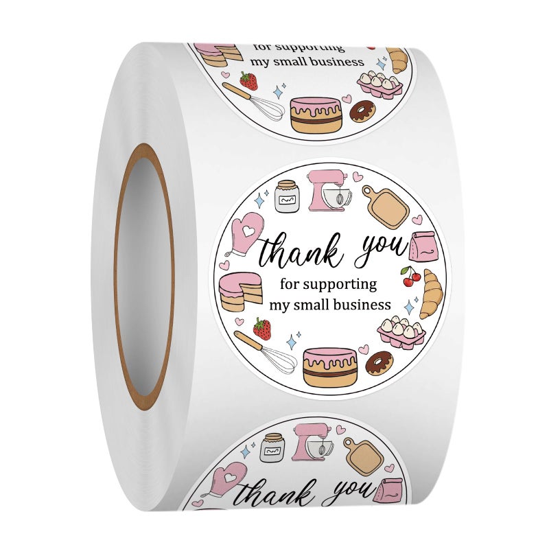 Heyfibro 500 PCS Thank You for Supporting My Small Business Stickers, 1.5 Inch Thank You Stickers for Small Business,Small Business Stickers for Packing, Party, Bags, Boxes(Baked Goods 2) - Image 1