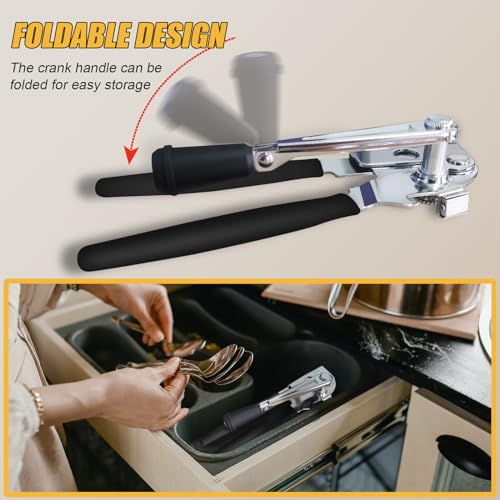 ICEKATI Commercial Can Opener, ICEKATl Can Opener Manual Heavy Duty Easy for Big Cans with Magnet, Folding Hand Crank With Comfortable Long Handles - Image 5