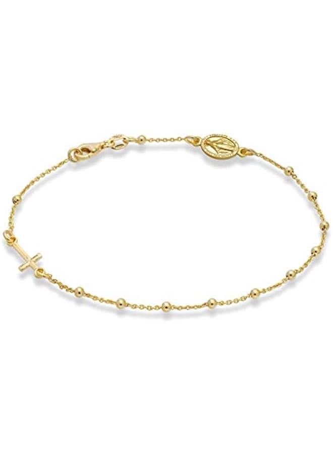 عربست ميابيلا خلخال من الفضة الاسترلينية عيار 925 او الذهب الاصفر عيار 18 قيراط فوق الفضة الايطالية مع خرز متقاطع للنساء والفتيات المراهقات، صنع في ايطاليا - Image 1