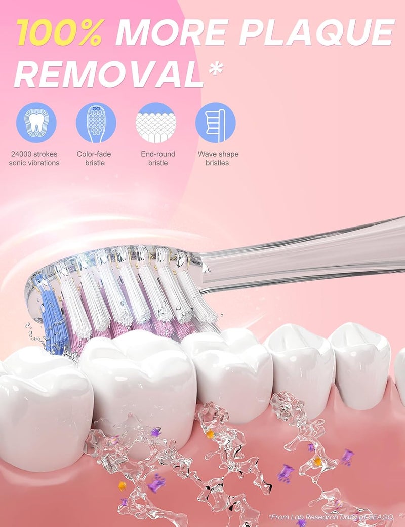 Seago فرشاة أسنان كهربائية للأطفال، فرشاة أسنان تعمل بالطاقة الصوتية للأطفال مع 8 رؤوس فرشاة بديلة، ضوء LED قوس قزح للأولاد والبنات من عمر 3 سنوات فما فوق - Image 3