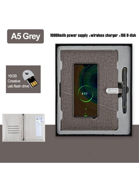 Multifunctional Notebook Binder Spiral Diary with 10000 mAh Qi Wireless Charging Notebook and 16G Portable U Disk