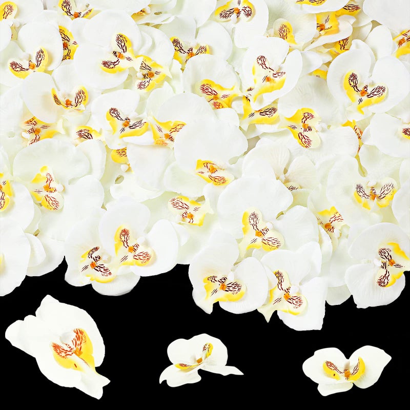 Janinka 80 Pcs Orchids Artificial Flowers Silk Phalaenopsis Flower Heads Fake Orchids Flowers for Cocktails Drink False Butterfly Orchid Head for Wedding Floral Bouquet DIY Craft Bridal DecorWhite