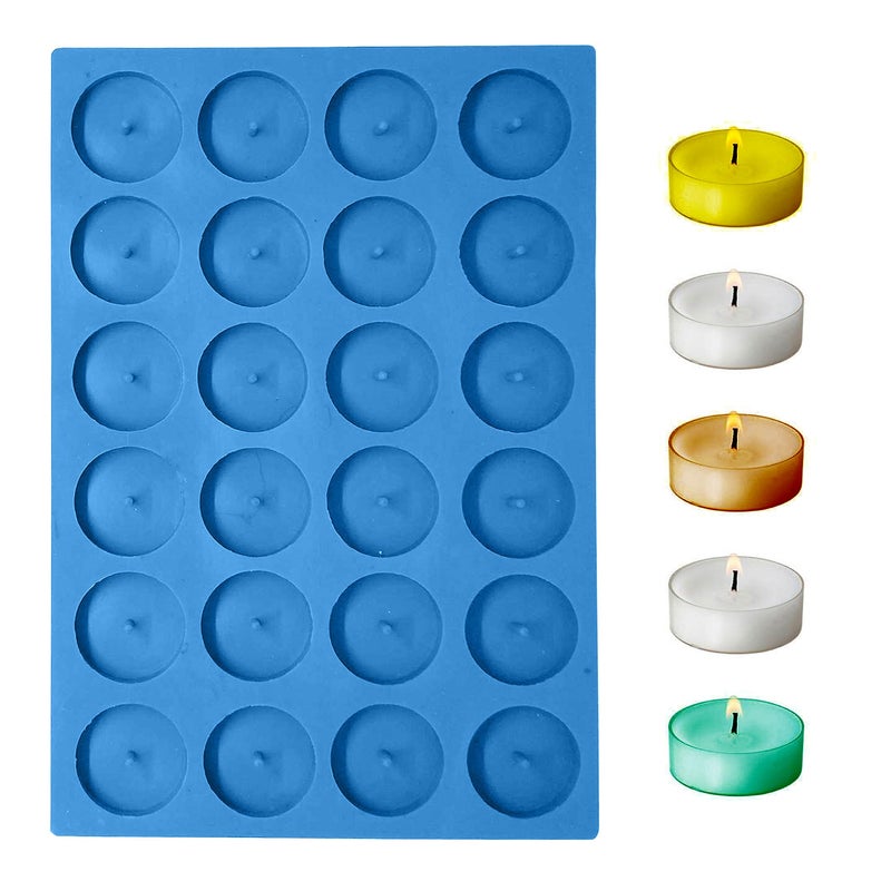 MoldBerry Silicone Tealight Candle Mould 24 Cavity 10gm Round Shape Silicone Diya Making Mold - Blue - Image 1