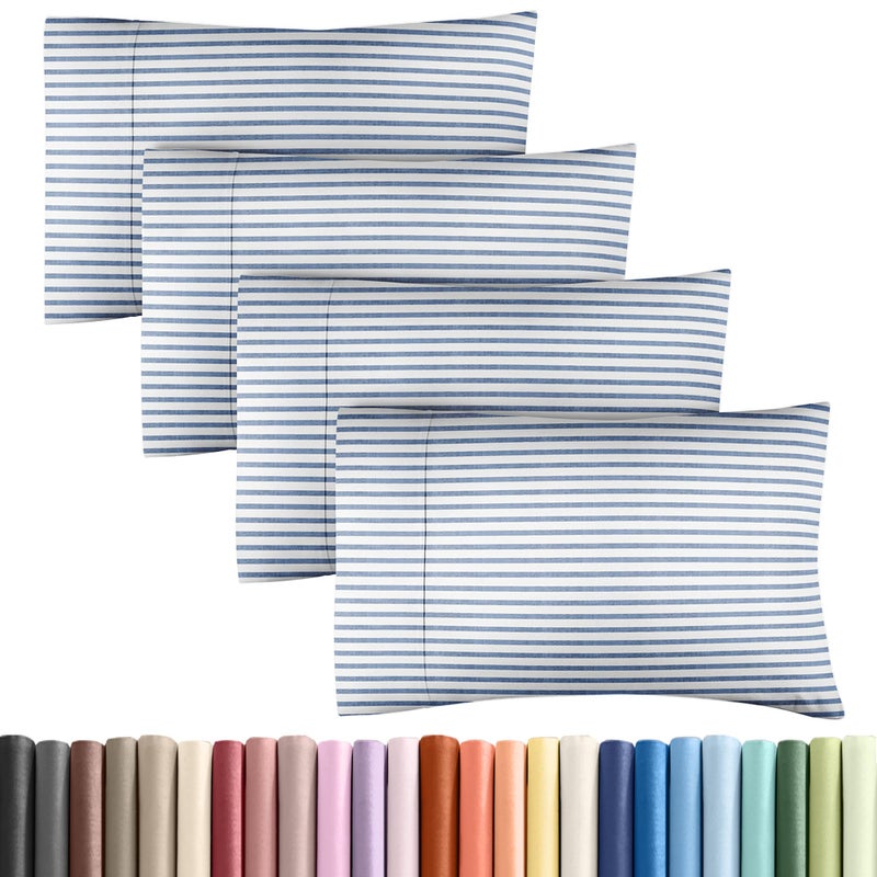 CGK Unlimited CGK Unlimited Queen Size Pillow Case Set of 4 - Soft  Premium Quality Microfiber Fabric - Blue Stripes 2  20x40  20x36 & 20x48  - Image 1