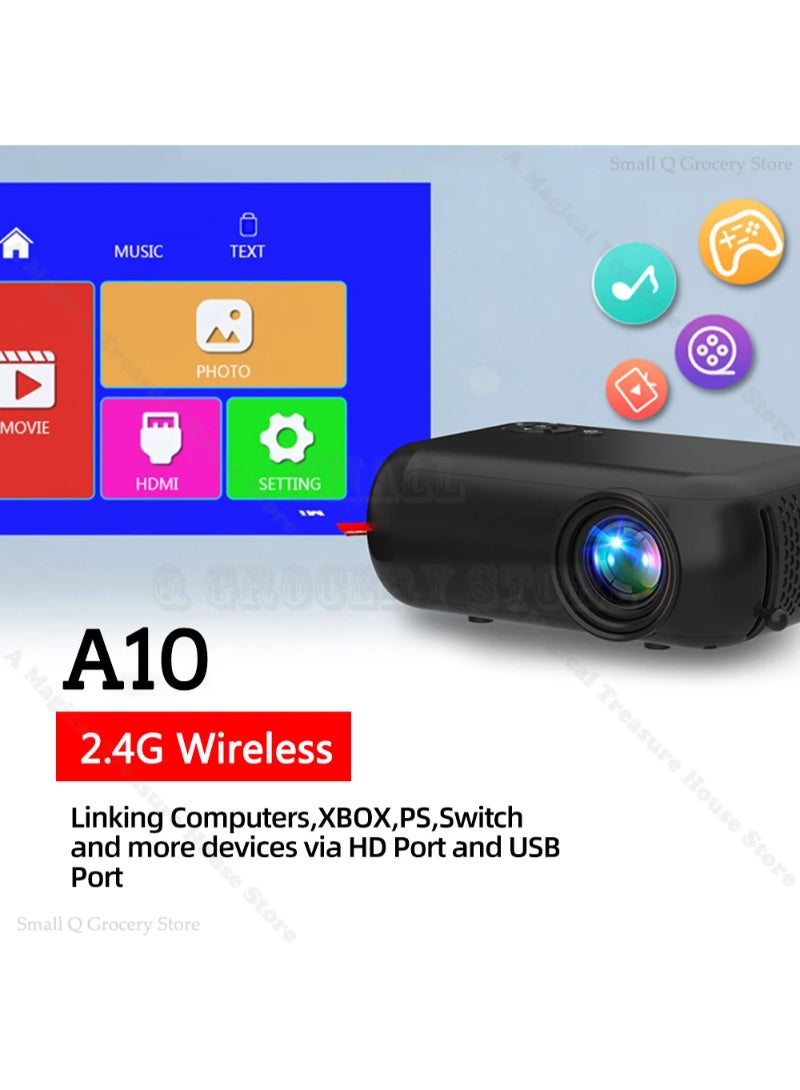 A10 Mini Portable Projector Kids 1080p Video Home Cinema Projector With Speaker Compatible With TV/PC/Laptop/Mobile phone/Laptop/IOS/Android With Remote Control Black  - Image 4