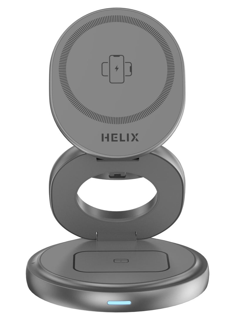 Helix 3-in-1 Ultra-Compact Fast Charging MagSafe Station - MagSafe Charger, Apple Watch, Airpods/earbuds Wireless Charger - Foldable Design, 15W Fast Charge - High-Grade Alloy Silicon - HELIFOLD - Image 1