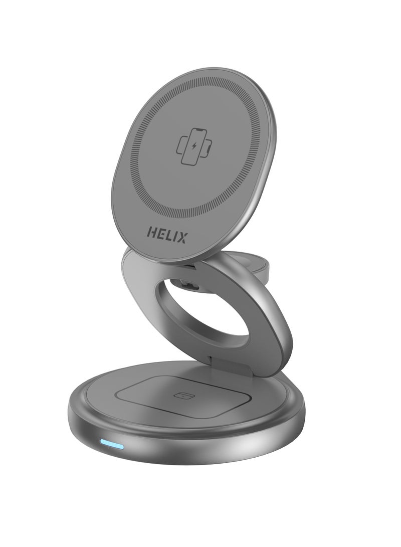 Helix 3-in-1 Ultra-Compact Fast Charging MagSafe Station - MagSafe Charger, Apple Watch, Airpods/earbuds Wireless Charger - Foldable Design, 15W Fast Charge - High-Grade Alloy Silicon - HELIFOLD - Image 2
