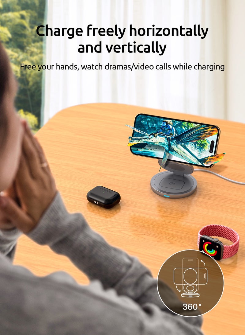 Helix 3-in-1 Ultra-Compact Fast Charging MagSafe Station - MagSafe Charger, Apple Watch, Airpods/earbuds Wireless Charger - Foldable Design, 15W Fast Charge - High-Grade Alloy Silicon - HELIFOLD - Image 5