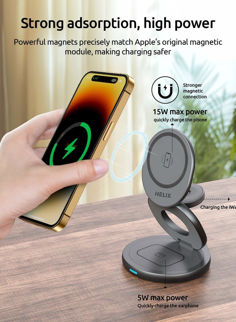 Helix 3-in-1 Ultra-Compact Fast Charging MagSafe Station - MagSafe Charger, Apple Watch, Airpods/earbuds Wireless Charger - Foldable Design, 15W Fast Charge - High-Grade Alloy Silicon - HELIFOLD - Image 4