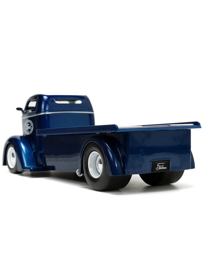 Jada Toys - Just Trucks 1:24 1947 Ford Coe Flatbed Diecast Car Dark Blue/White With Tire Rack Toys For Kids And Adults - Image 1