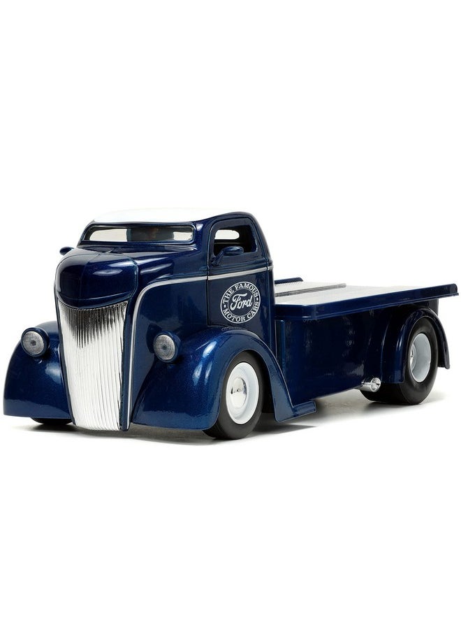 Jada Toys - Just Trucks 1:24 1947 Ford Coe Flatbed Diecast Car Dark Blue/White With Tire Rack Toys For Kids And Adults - Image 1