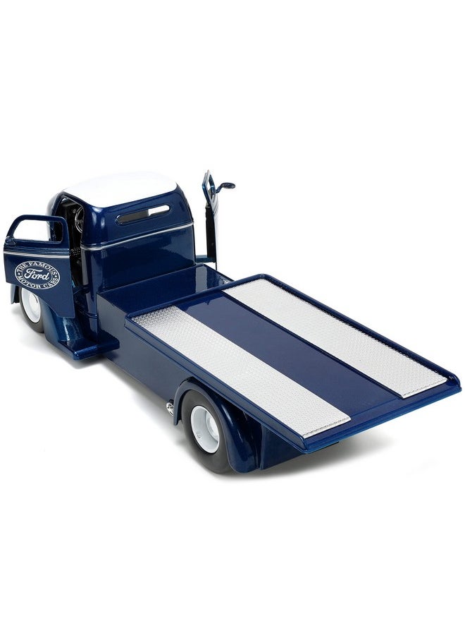 Jada Toys - Just Trucks 1:24 1947 Ford Coe Flatbed Diecast Car Dark Blue/White With Tire Rack Toys For Kids And Adults - Image 1