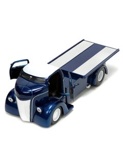 Just Trucks 1:24 1947 Ford Coe Flatbed Diecast Car Dark Blue/White With Tire Rack Toys For Kids And Adults