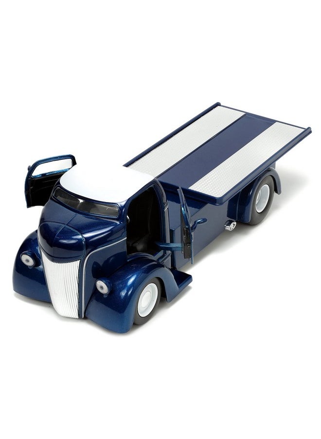 Jada Toys - Just Trucks 1:24 1947 Ford Coe Flatbed Diecast Car Dark Blue/White With Tire Rack Toys For Kids And Adults - Image 1