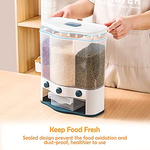 Mosquickâ® Rice Cereal Grain Dispenser Airtight Food Storage Containers Rice Dispenser daal Grain Pulses Container Sets 3 Grids cereal dispenser for kitchen pulses storage containers rice container - Image 3