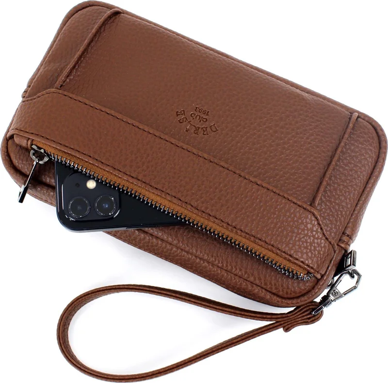 Derise Club Men's Brown Color Luxury Hand and Bracelet Belt Portfolio Handbag