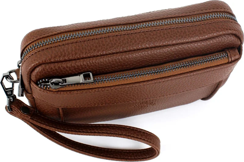 Derise Club Men's Brown Color Luxury Hand and Bracelet Belt Portfolio Handbag