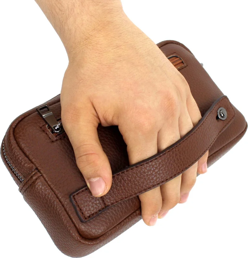 Derise Club Men's Brown Color Luxury Hand and Bracelet Belt Portfolio Handbag