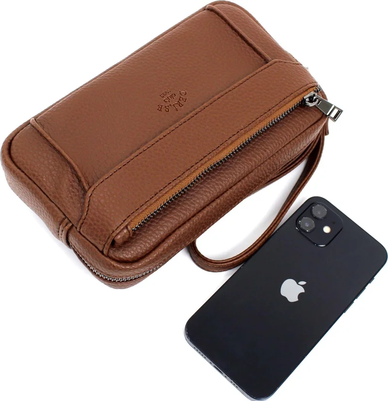 Derise Club Men's Brown Color Luxury Hand and Bracelet Belt Portfolio Handbag
