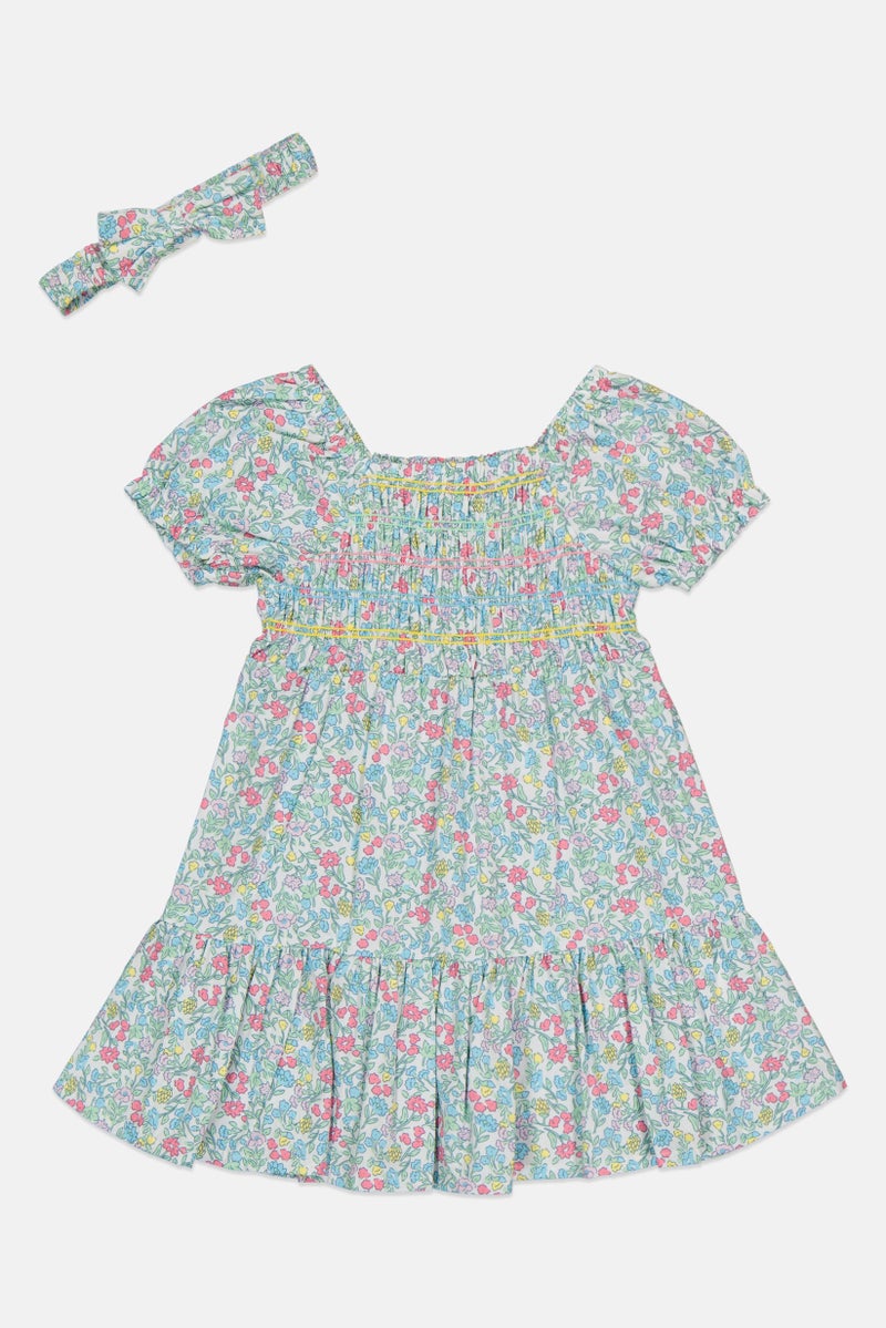 Willow & Whistle فتاة صغيرة 2 قطع فستان مزهر مع ربط رأس، متعدد الألوان - Image 2