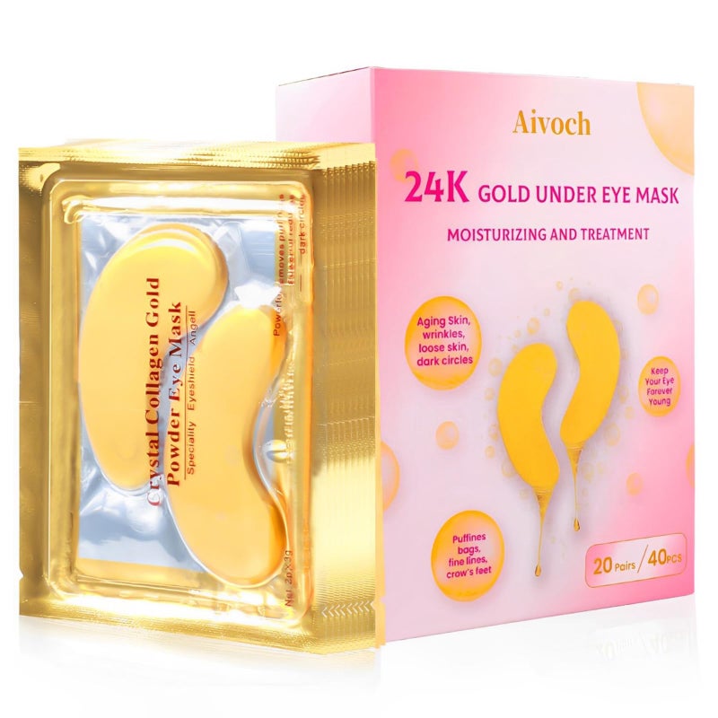 Aivoch 20Pairs/40Pcs 24K Gold Eye Patches, Collagen Eye Masks for Dark Circles and Eye Bags, Smooth Wrinkles & Puffy Eyes, Moisturizing Skin, Skincare Eye Treatment, Beauty & Personal Care - Image 1
