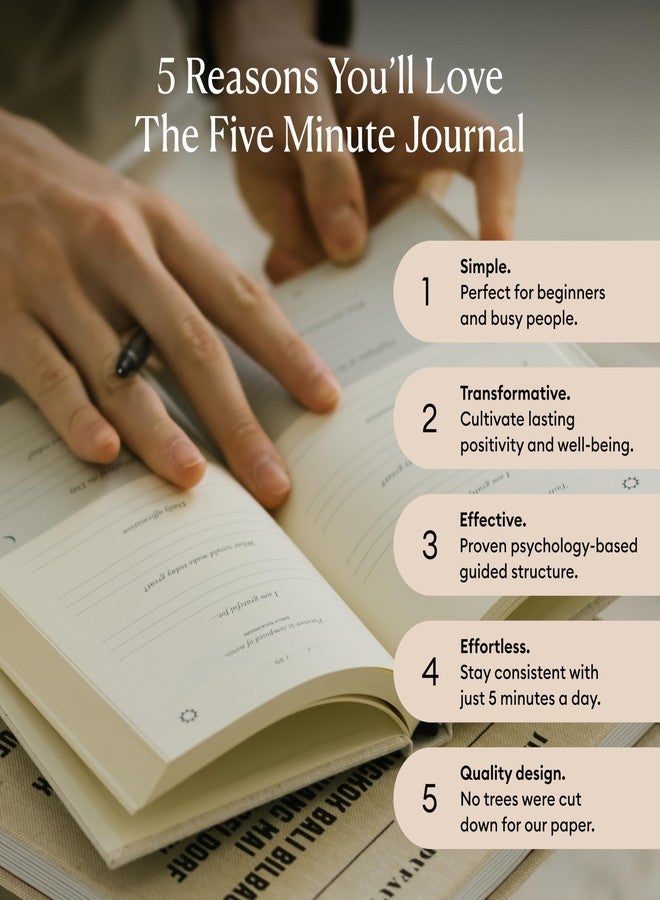 Intelligent Change The Five Minute Journal, Original Daily Gratitude Journal 2025, Reflection & Manifestation Journal for Mindfulness, Undated Daily Journal with Gold Foiling, Plastic-Free, Black - Image 3