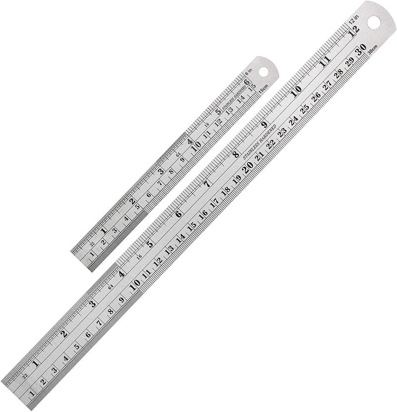 SAMENX Tools Stainless Steel Ruler Pack of 2 Measuring Set of 12-Inch/30cm & 6-Inch/15cm Imperial & Metric Measurements & Conversion Table - Heavy Duty Stainless Steel - Image 1