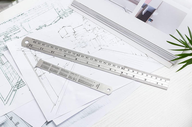 SAMENX Tools Stainless Steel Ruler Pack of 2 Measuring Set of 12-Inch/30cm & 6-Inch/15cm Imperial & Metric Measurements & Conversion Table - Heavy Duty Stainless Steel - Image 2