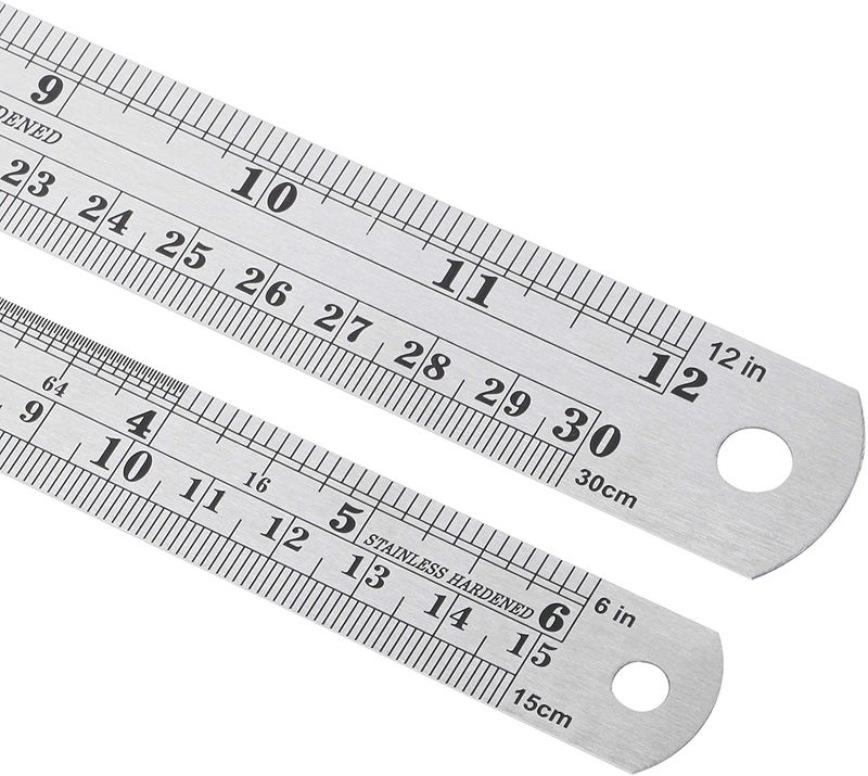 SAMENX Tools Stainless Steel Ruler Pack of 2 Measuring Set of 12-Inch/30cm & 6-Inch/15cm Imperial & Metric Measurements & Conversion Table - Heavy Duty Stainless Steel - Image 4