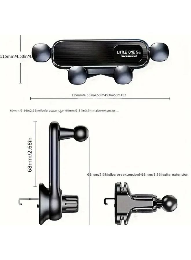 Black Car Phone Holder With Gravity Locking Anti Shake Adjustable 360 Degree Rotating Extended Arm Hook - Image 2