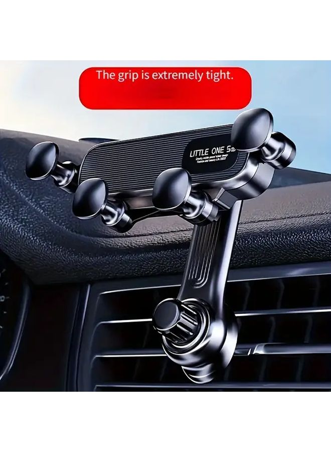 Black Car Phone Holder With Gravity Locking Anti Shake Adjustable 360 Degree Rotating Extended Arm Hook - Image 1
