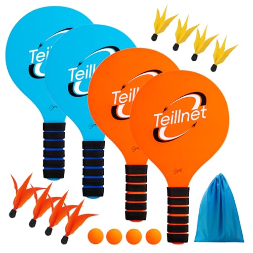 TEILLNET Beach Paddle Ball Set Family Games for Kids and Adults Badminton Set with 4 Rackets Indoor Outdoor Sports Toys Lawn Camping Backyards Yard Games Easter Basket Stuffers Gifts for Boys Girls - Image 1