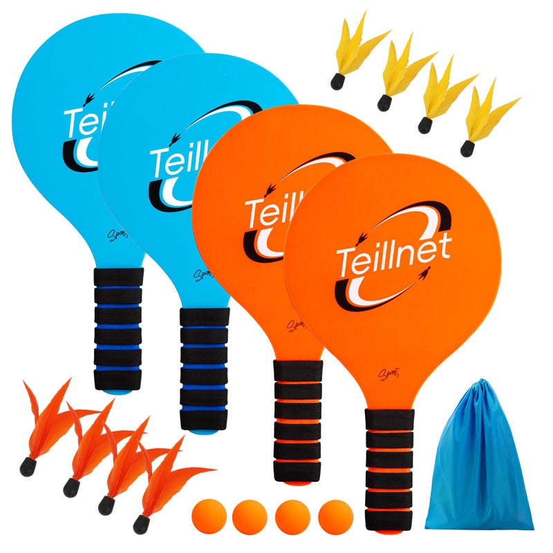 TEILLNET Beach Paddle Ball Set Family Games for Kids and Adults Badminton Set with 4 Rackets Indoor Outdoor Sports Toys Lawn Camping Backyards Yard Games Easter Basket Stuffers Gifts for Boys Girls - Image 3