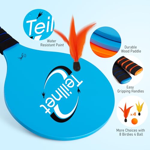 TEILLNET Beach Paddle Ball Set Family Games for Kids and Adults Badminton Set with 4 Rackets Indoor Outdoor Sports Toys Lawn Camping Backyards Yard Games Easter Basket Stuffers Gifts for Boys Girls - Image 5