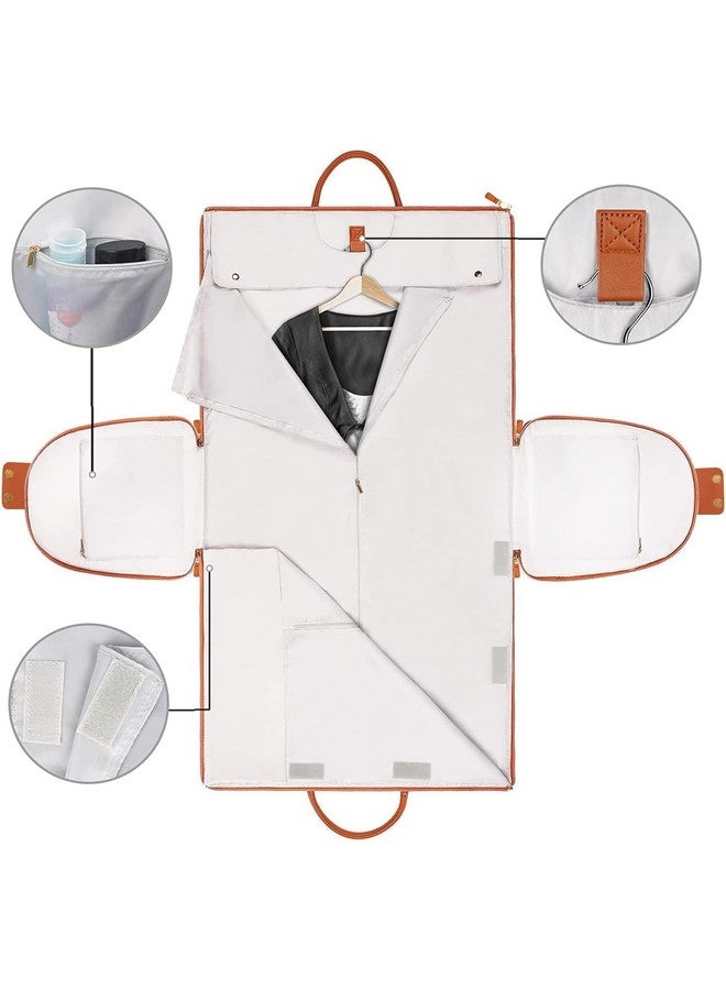 CATBOW Leather Garment Bags for Travel, Convertible Carry On Garment Bag Large Duffle Bags for Women, 2 in 1 Hanging Suitcase Suit Water Resistant Duffel Travel Bags with Shoe Pouch (Beige) - Image 3