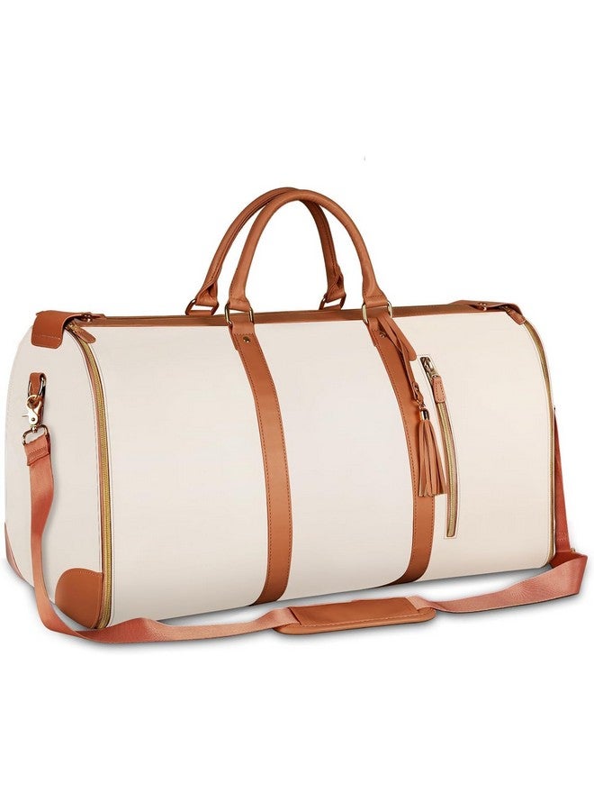 CATBOW Leather Garment Bags for Travel, Convertible Carry On Garment Bag Large Duffle Bags for Women, 2 in 1 Hanging Suitcase Suit Water Resistant Duffel Travel Bags with Shoe Pouch (Beige) - Image 1