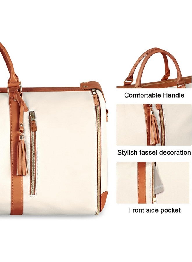 CATBOW Leather Garment Bags for Travel, Convertible Carry On Garment Bag Large Duffle Bags for Women, 2 in 1 Hanging Suitcase Suit Water Resistant Duffel Travel Bags with Shoe Pouch (Beige) - Image 5