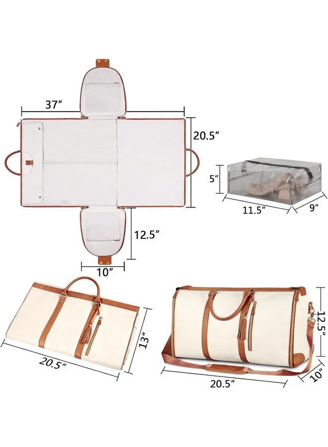 CATBOW Leather Garment Bags for Travel, Convertible Carry On Garment Bag Large Duffle Bags for Women, 2 in 1 Hanging Suitcase Suit Water Resistant Duffel Travel Bags with Shoe Pouch (Beige) - Image 4