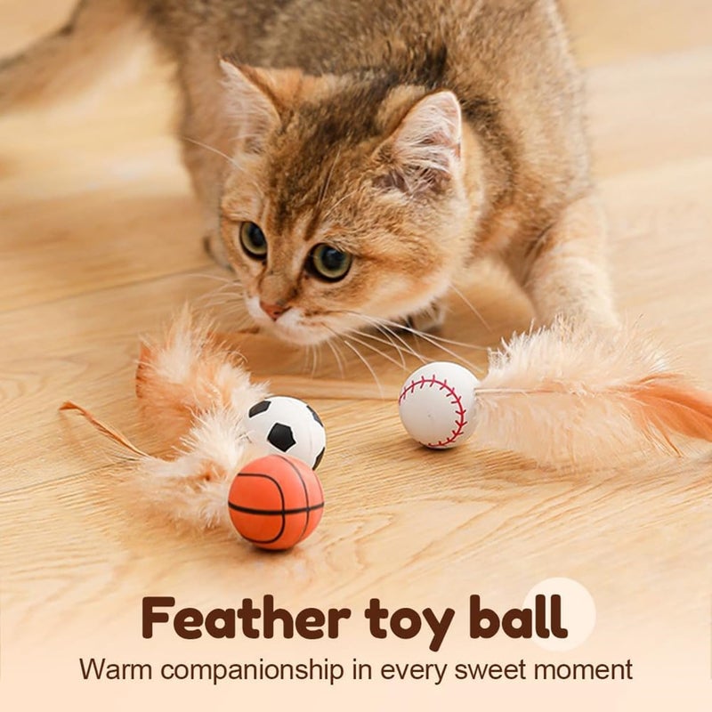 6Pcs Interactive Feather Ball Toy Set for Cats - Bouncy Cat Toys with Feather Tails - Image 2