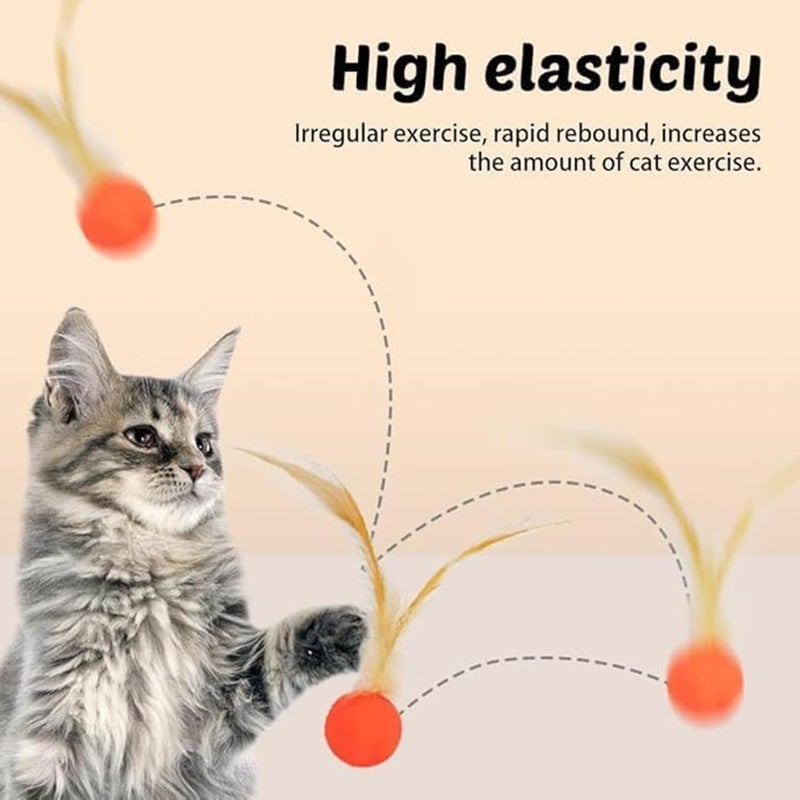 6Pcs Interactive Feather Ball Toy Set for Cats - Bouncy Cat Toys with Feather Tails - Image 3