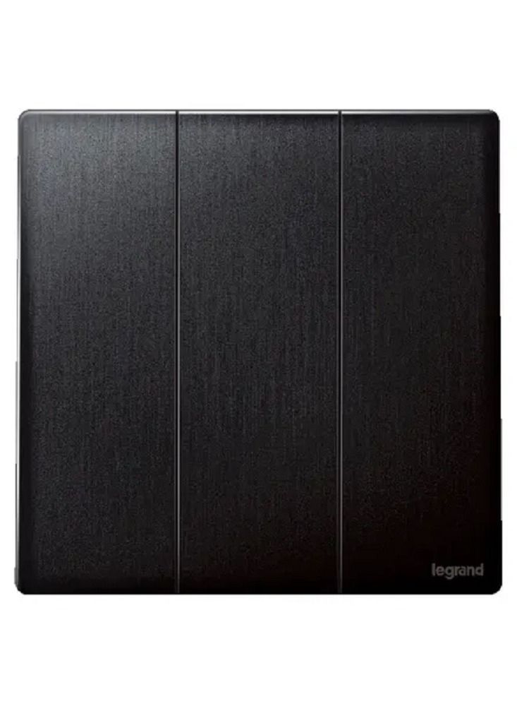 Legrand Single Pole Switch Mallia Senses 3 Gang 1 Way 16AX 250V Matt Black - Image 1