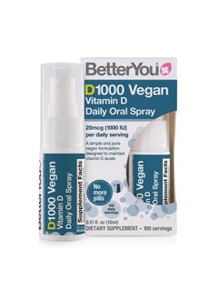 BetterYou BetterYou D1000 Vegan Vitamin D Oral Spray - Convenient Alternative for Tablets - Plant-Origin - Promotes Strong Bones, Teeth and Immune System - Aid in Calcium Absorption - 100 Daily Doses - 0.5 oz  - Image 1