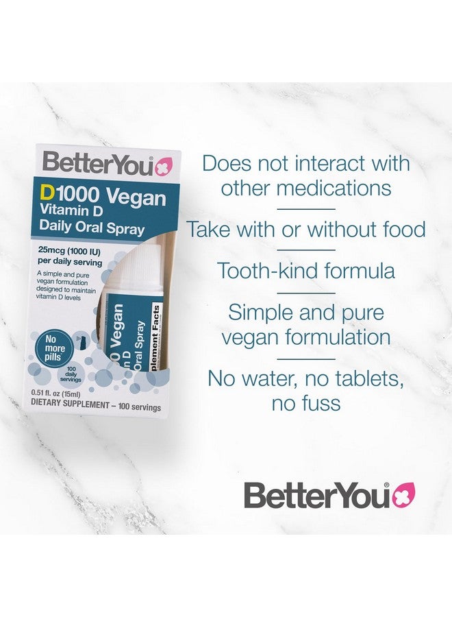 BetterYou BetterYou D1000 Vegan Vitamin D Oral Spray - Convenient Alternative for Tablets - Plant-Origin - Promotes Strong Bones, Teeth and Immune System - Aid in Calcium Absorption - 100 Daily Doses - 0.5 oz - Image 5