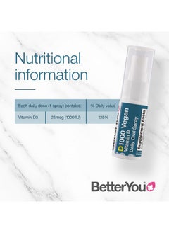 BetterYou BetterYou D1000 Vegan Vitamin D Oral Spray - Convenient Alternative for Tablets - Plant-Origin - Promotes Strong Bones, Teeth and Immune System - Aid in Calcium Absorption - 100 Daily Doses - 0.5 oz  - Image 2