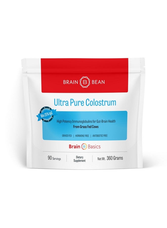 Brain-Bean Brain Basics Ultra-Pure Colostrum, 4000mg per Serving, Min 25% IgG antibodies, Gut-Brain-Immune Health, Glowing Hair and Skin. Colostrum Powder from Grass-Fed Cows. 360 Grams - 90 Servings - Image 1
