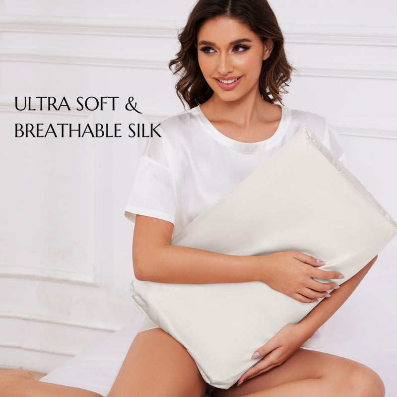 THXSILK 19 Momme 100% Mulberry Silk Pillowcase for Contour Memory Foam Pillow, Contour Pillow Case Cover, Cervical Pillow Case, Pack of 1(Natural White, 20"x12"x3.9"/2.7") - Image 5