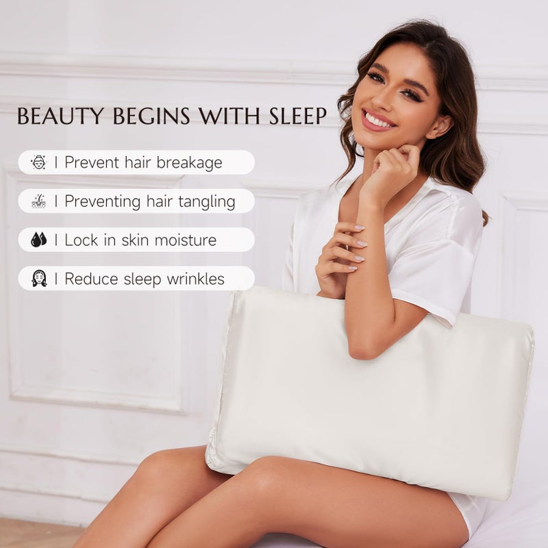 THXSILK 19 Momme 100% Mulberry Silk Pillowcase for Contour Memory Foam Pillow, Contour Pillow Case Cover, Cervical Pillow Case, Pack of 1(Natural White, 20"x12"x3.9"/2.7") - Image 3